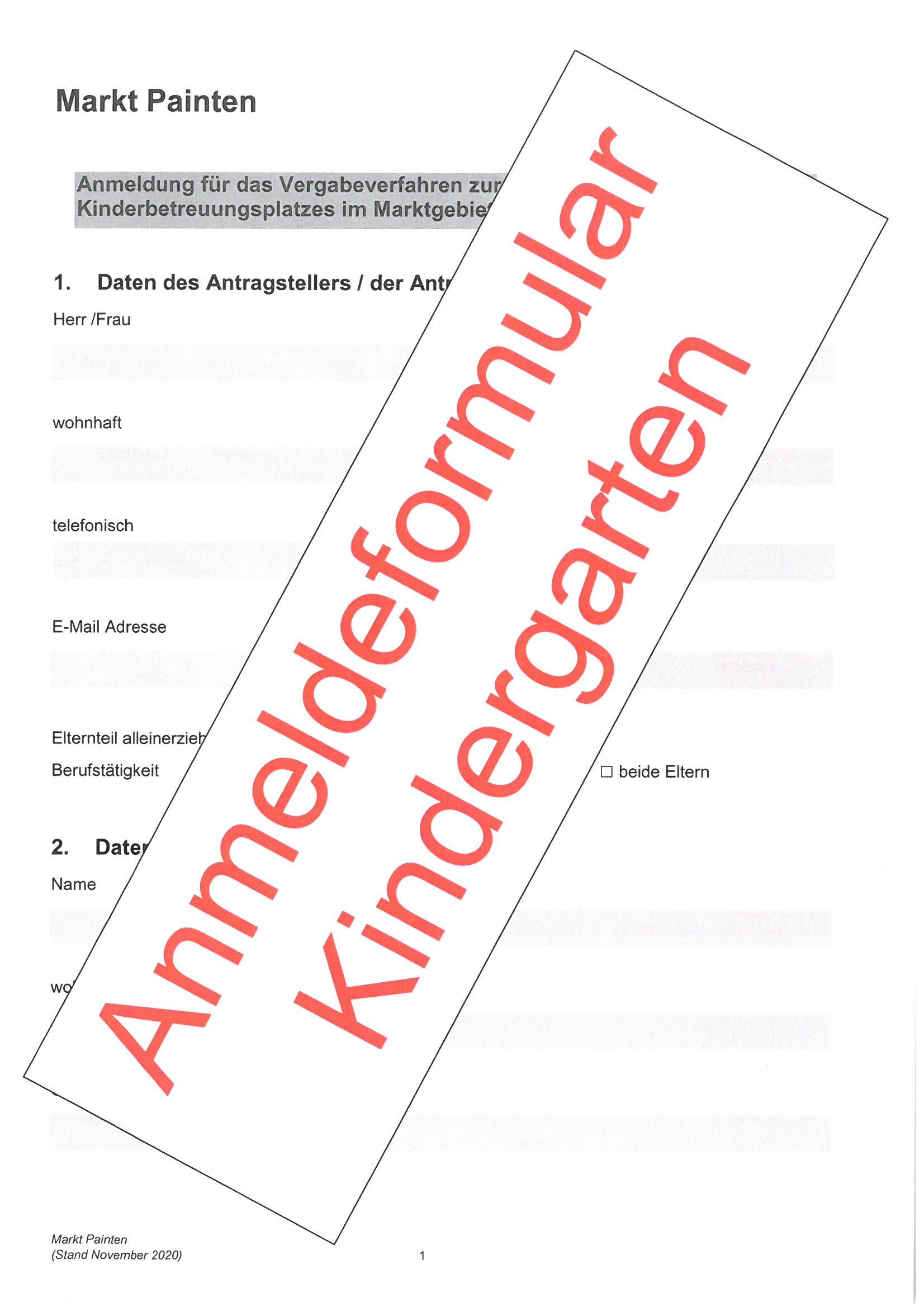 Anmeldung Kindergarten zum Ausdrucken